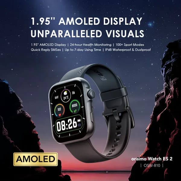 Oraimo Watch ES 2 1.95″ AMOLED IP68 Smart Watch image