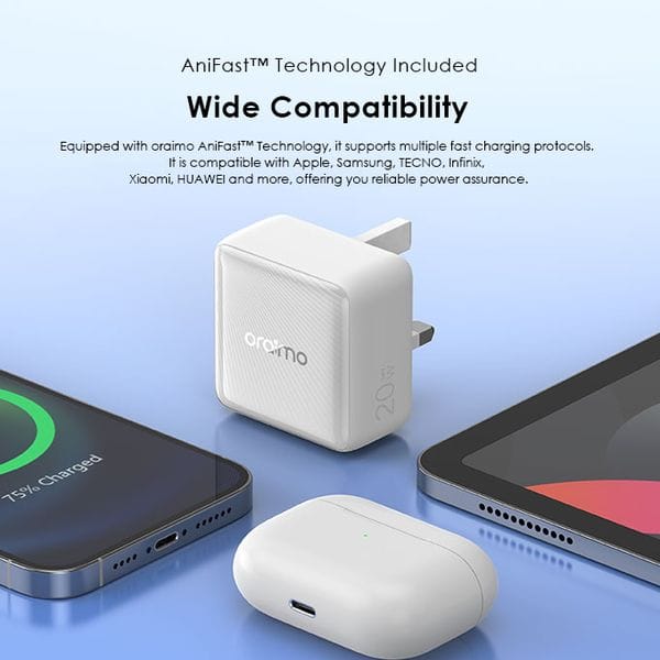 Oraimo PowerCube 20 Chic 20W GaN Wall Charger Kit with Type-C to Lightning Cable's images